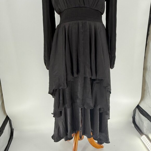 Steve Madden Black Tiered Long-Sleeve V-Neck Dress S - Picture 8 of 13